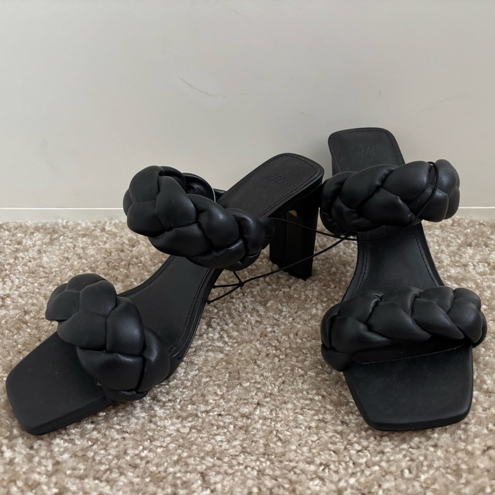 H&M Black Braided Heeled Sandals